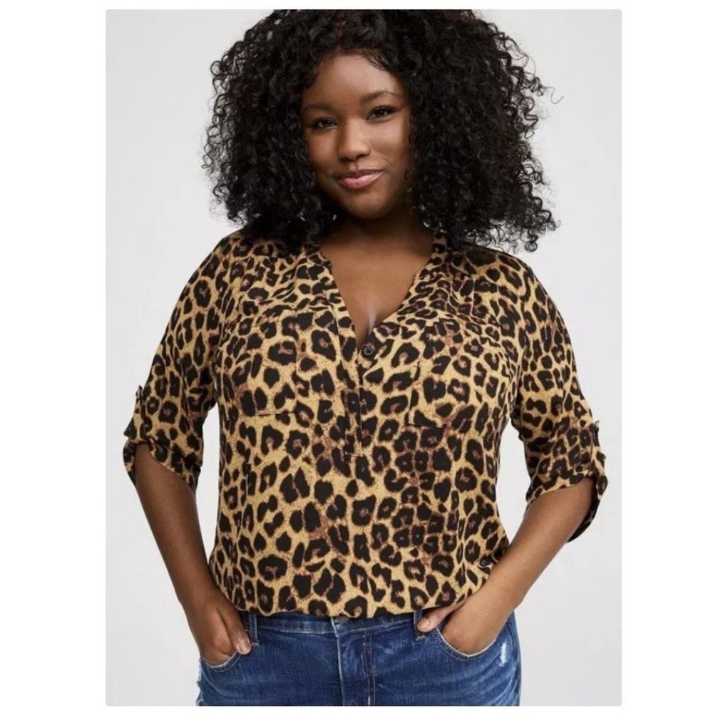 Torrid Harper Animal Print Georgette 3/4 Sleeve Pullover Blouse Size 4X
